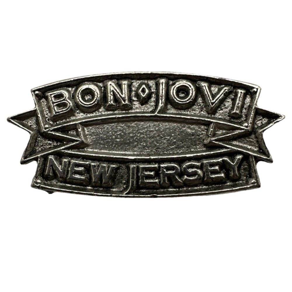 Vintage 80s Bon Jovi New Jersey Pinback Metal Pin 1988 Rock Tour